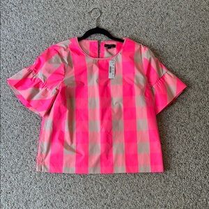 J. Crew Pink and Cream Checkered Blouse